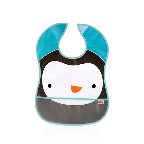 Nuby Αδιάβροχη Σαλιάρα με Τσεπάκι & Velcro, Penguin