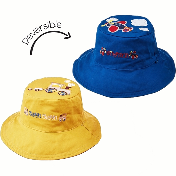FlapJackKids Αντηλιακό Καπέλο Διπλής Όψης UPF 50+ Αεροπλανάκι/Τρένο