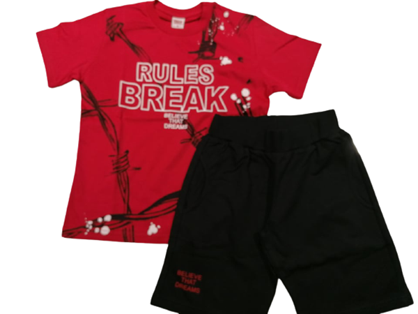 TRAX Σετ Βερμούδα Με Κοντομάνικη Μπλούζα Rules Break Για Αγόρι, Κόκκινο 