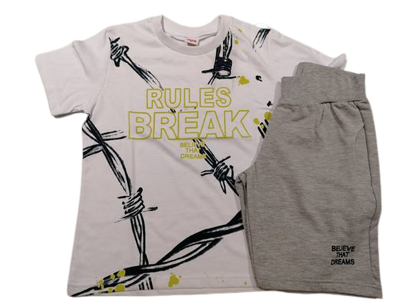 TRAX Σετ Βερμούδα Με Κοντομάνικη Μπλούζα Rules Break Για Αγόρι, Λευκό 
