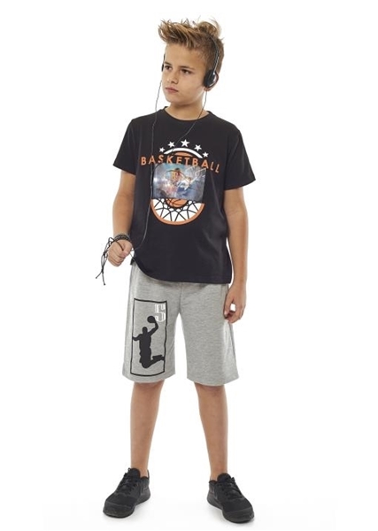  Hashtag Σετ Μακώ Βερμούδα Και Κοντομάνικη Νπλούζα Basketball Για Αγόρι, Μαύρο 