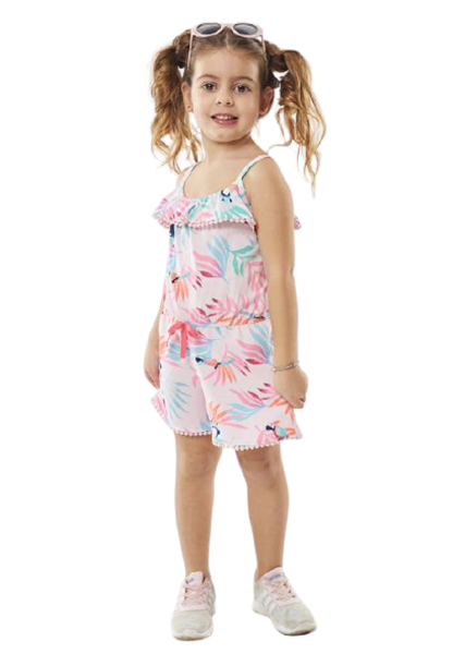 Εβίτα Fashion Παιδική Ολόσωμη Φόρμα Σορτς Με Παπαγάλους, Ροζ