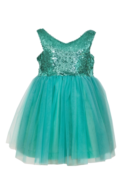 M&B Fashion Παιδικό Φόρεμα Με Παγιέτες Και Τούλι, Μέντα