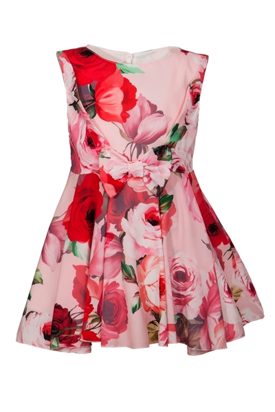 M&B Fashion Παιδικό Φόρεμα Φλοράλ Με Φιόγκο Μπροστά, Ροζ
