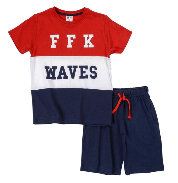 Funky Σετ Μακώ Βερμούδα Και Μπλούζα Waves, Κόκκινο