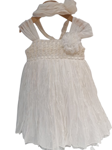 NEONATO Vintage Αμπιγιέ Φόρεμα Τσαλακωτό Και Κορδέλα Για Ενός Έτους, Εκρού
