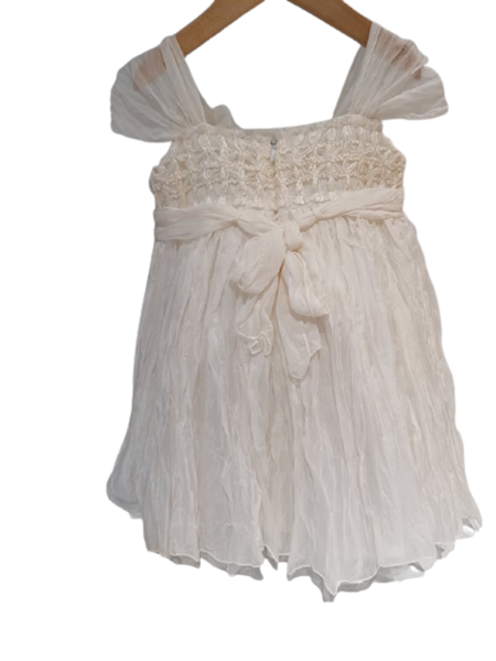 NEONATO Vintage Αμπιγιέ Φόρεμα Τσαλακωτό Και Κορδέλα Για Ενός Έτους, Εκρού
