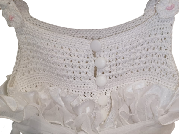 NEONATO Αμπιγιέ Φόρεμα Με Πλεχτά Λουλούδια Για Ενός Έτους, Λευκό