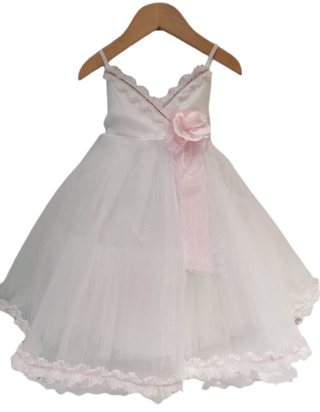 NEONATO Αμπιγιέ Φόρεμα Με Τούλιι Για Ενός Έτους, Λευκό Ροζ