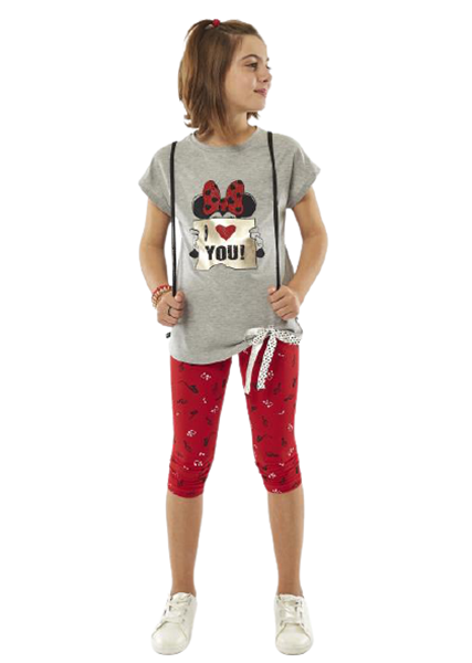 Εβίτα Fashion Σετ Κάπρι, Με Κοντομάνικη Μπλούζα Minnie, Κόκκινο