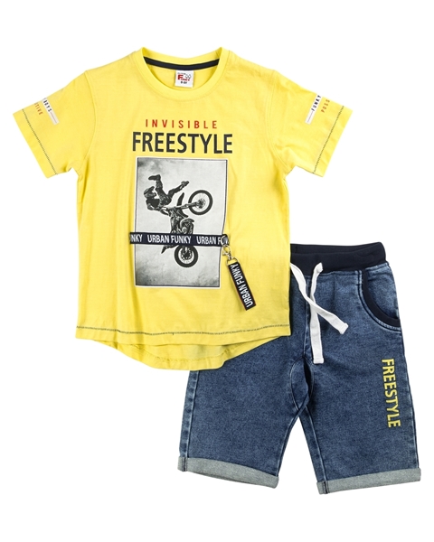 Funky Σετ Τζιν Βερμούδα Με Γύρω Λάστιχο Και Μπλούζα Freestyle, Κίτρινο