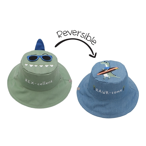 FlapJackKids Αντηλιακό Καπέλο Διπλής Όψης UPF 50+ Dino/Surf (Cotton)