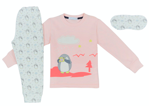 Εβίτα Fashion Hommies Παιδική Πυτζάμα Για Κορίτσι Καρδιές Με Μάσκα Penguin, Ροζ