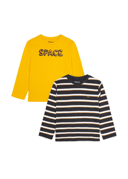 Mayoral Σετ 2 Τμχ Παιδικές Μπλούζες ECOFRIENDS Για Αγόρι Space, Μελί 
