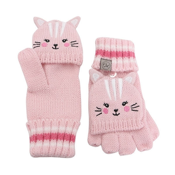 FlapJackKids Πλεκτά Γάντια Cat 4-6 ετών, Ροζ