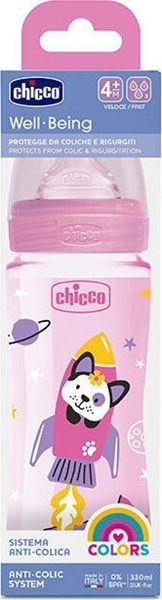 Chicco Μπιμπερό Πλαστικό Well Being Ροζ Διαστημόπλοιο Θ.Σ. 4m+ 330ml