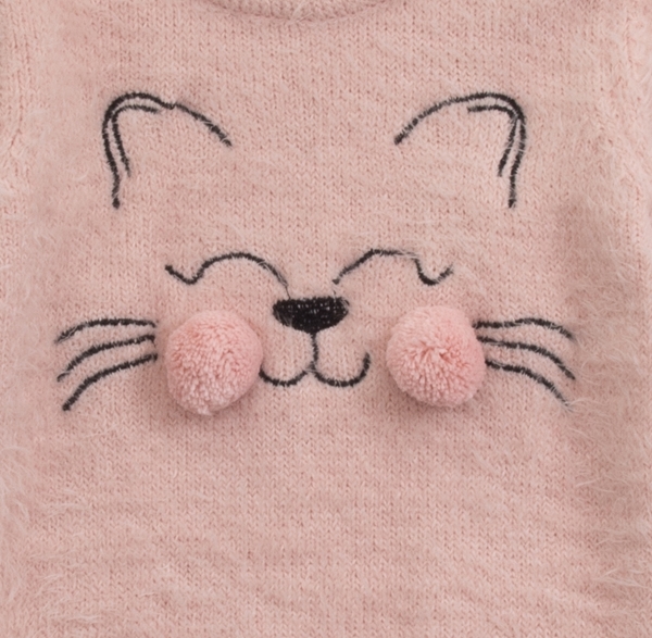 Funky Παιδικό Μπλουζοφόρεμα Πλεκτό Για Κορίτσια Γατούλα, Ροζ