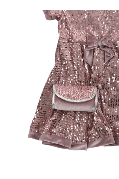Trax Φόρεμα Βελούδο Με Τσαντάκι Αμπιγιέ, Ροζ