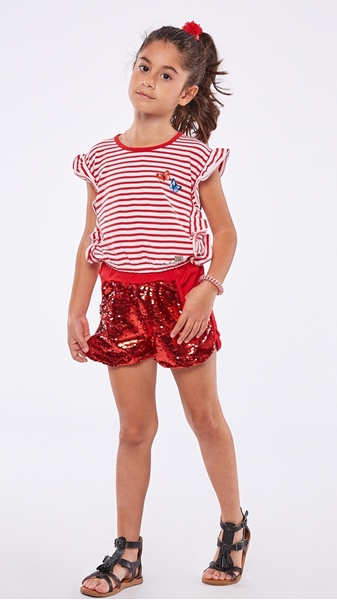 Εβίτα Fashion Παιδικό Σετ Σόρτς Μακώ Με Παγιέτες, Κόκκινο