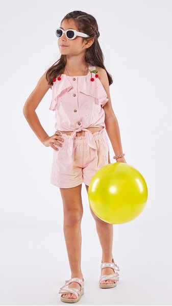 Εβίτα Fashion Παιδικό Σετ Σόρτς Και Πουκάμισο Κιπούρ, Ροζ