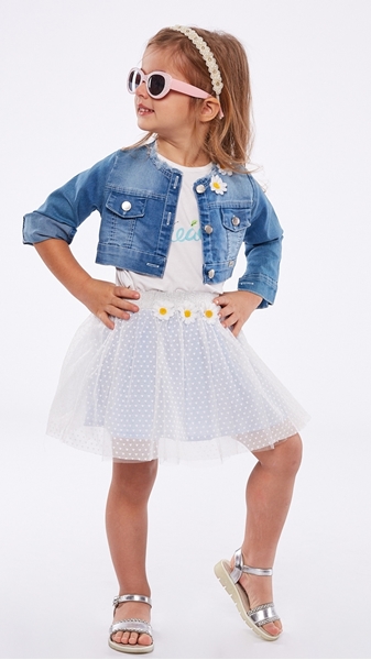  Εβίτα Fashion Παιδικό Σετ 3Τμχ Φούστα, Μπλούζα Και Μπολερό Τζιν, Σιέλ 
