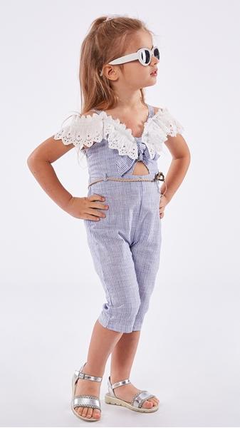 Εβίτα Fashion Παιδική Ολόσωμη Φόρμα Ρίγες, Σιέλ