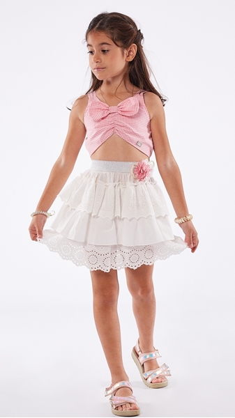 Εβίτα Fashion Παιδικό Σετ Φούστα Με Καρώ Τοπ, Ροζ