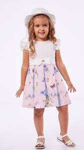 Εβίτα Fashion Παιδικό Φόρεμα Με Λουλούδια Και Κιπούρ, Ροζ