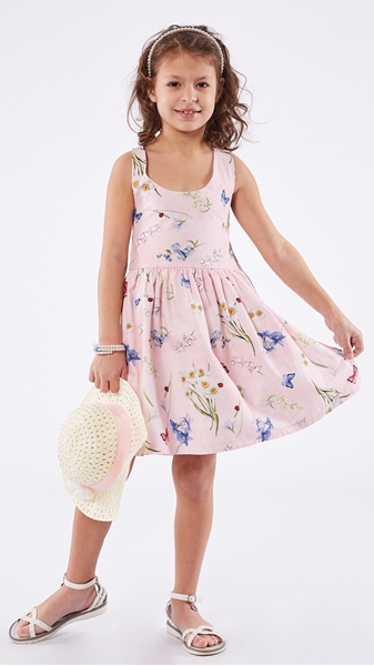 Εβίτα Fashion Παιδικό Φόρεμα Πεταλούδες Με Καπέλο Ψάθινο, Ροζ