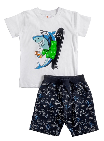 Funky Παιδικό Σετ Βερμούδα Μακώ Για Αγόρι Καρχαρίας, Λευκό