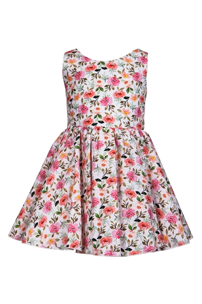 M&B Fashion Παιδικό Φόρεμα Εξώπλατο Μικρά Λουλούδια, Ροδακινί 