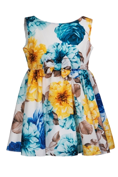 M&B Fashion Παιδικό Φόρεμα Μεγάλα Λουλούδια, Τυρκουάζ