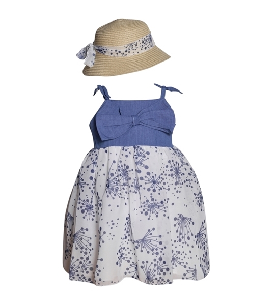 Picture of Bebus Παιδικό Φόρεμα Με Τιράντες Και Ψάθινο Καπέλο, Τζιν