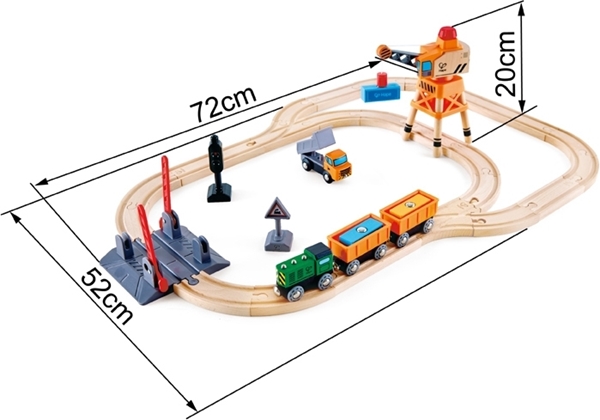 Hape Ξύλινος Σιδηρόδρομος Crossing and Crance Set με Γερανό Φορτοεκφόρτωσης