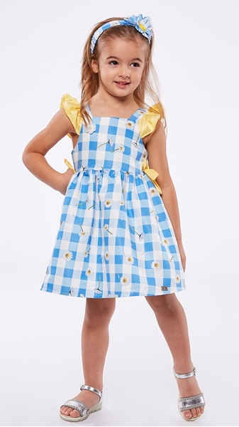 Picture of Εβίτα Fashion Παιδικό Σετ Φόρεμα Με Κορδέλα Για Κορίτσια Μαργαρίτες, Σιέλ
