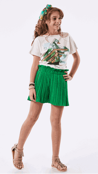 Εβίτα Fashion Σετ Σορτς Με Πιέτες Και Μπλούζα, Πράσινο 