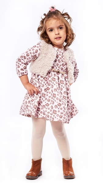 Εβίτα Fashion Παιδικό Σετ Φόρεμα Με Γιλέκο, Μπέζ Print