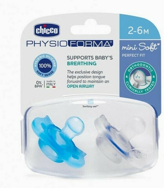 Chicco Πιπίλα Σιλικόνης Physio Mini Soft Σιέλ 2-6m 2τμχ