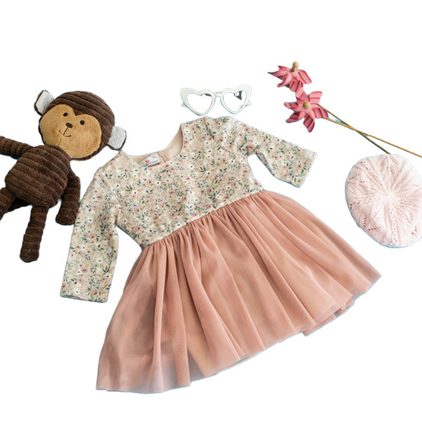 M&B Fashion Παιδικό Αμπιγιέ Φόρεμα Με Τούλι , Ροζ 