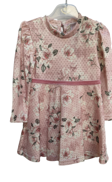 Serafino Παιδικό Φόρεμα Βελουτέ Με Λουλούδια, Ροζ 