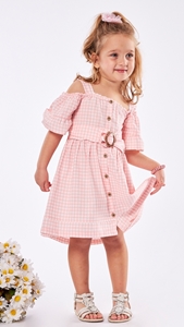 Εβίτα Fashion Παιδικό Φόρεμα Καρώ, Ροζ