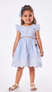 Εβίτα Fashion Παιδικό Φόρεμα Με Ζωνάκι, Σιέλ Ριγε