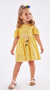 Εβίτα Fashion Παιδικό Φόρεμα Τύπωμα Με Ζωνάκι, Κίτρινο