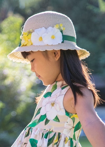 Mayoral Καπέλο Ψάθινο Για Κορίτσι Κέντημα, Πράσινο
