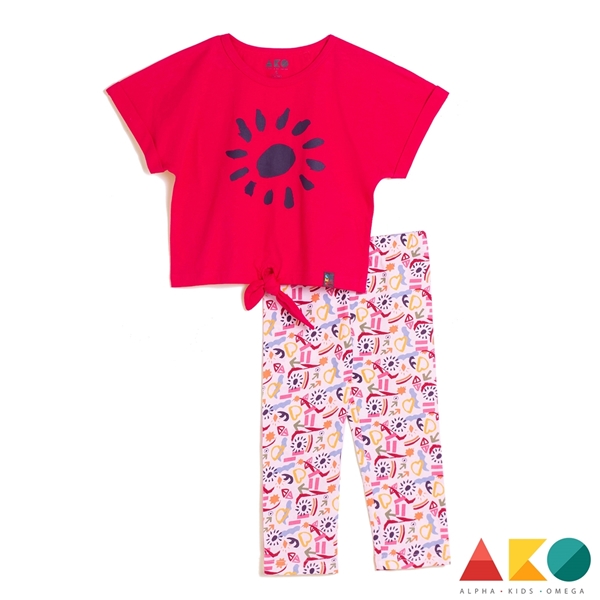 ABO Παιδικό Σετ Κοντομάνικο Μπλουζάκι με Κολάν Cheerful Art, Φούξια