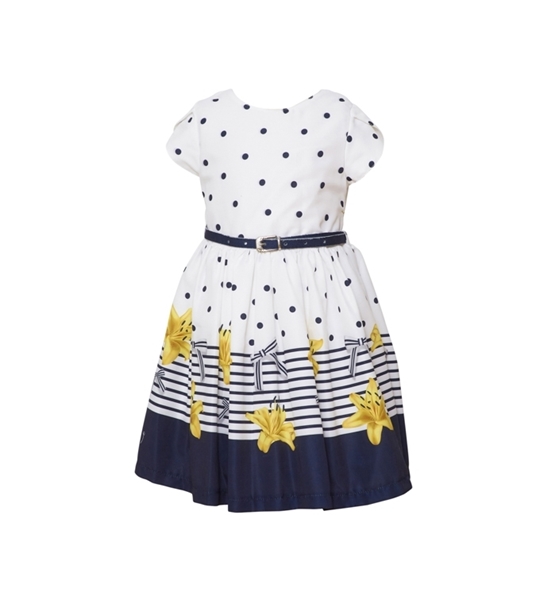 Restart Παιδικό Φόρεμα Με Ζωνάκι Πουά, Μπλέ Κίτρινο 