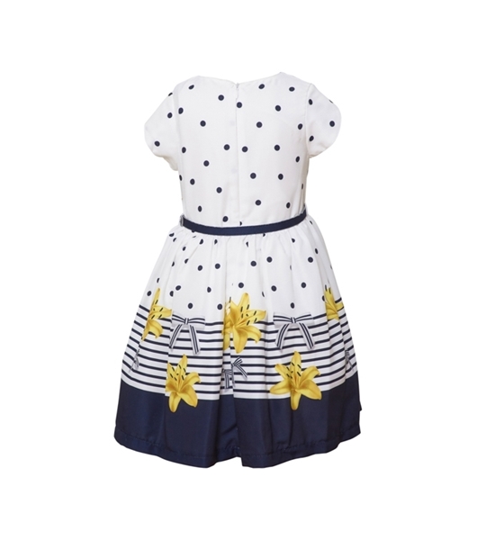 Restart Παιδικό Φόρεμα Με Ζωνάκι Πουά, Μπλέ Κίτρινο 