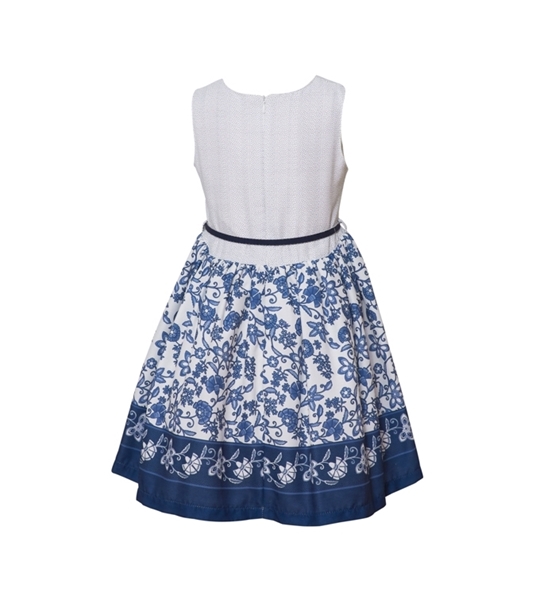 Restart Παιδικό Φόρεμα Με Ζωνάκι Λουλούδια, Μπλέ Πουά