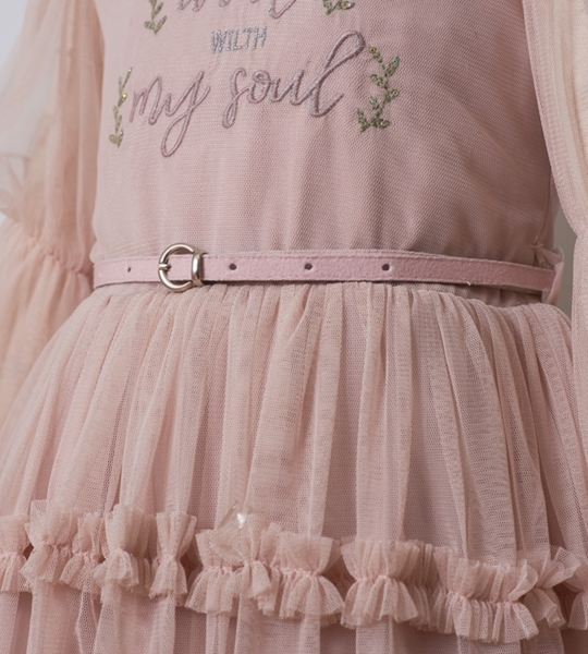 Restart Φόρεμα Με Τούλι Και Διαφάνεια Στα Μανίκια, Ροζ