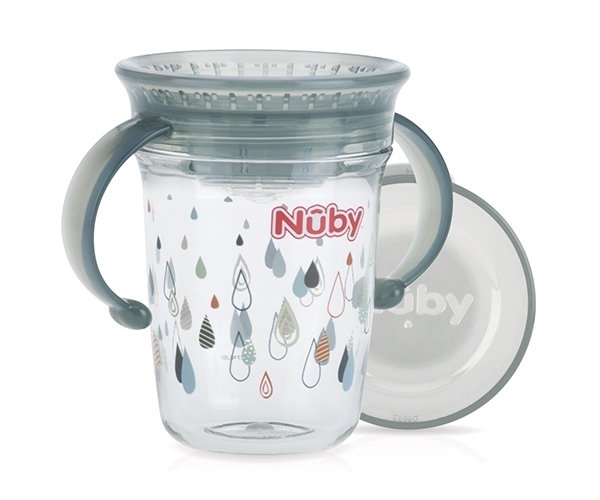 Nuby Κύπελλο Twin Handle 360° Wonder Cup Grey Drops 240ml